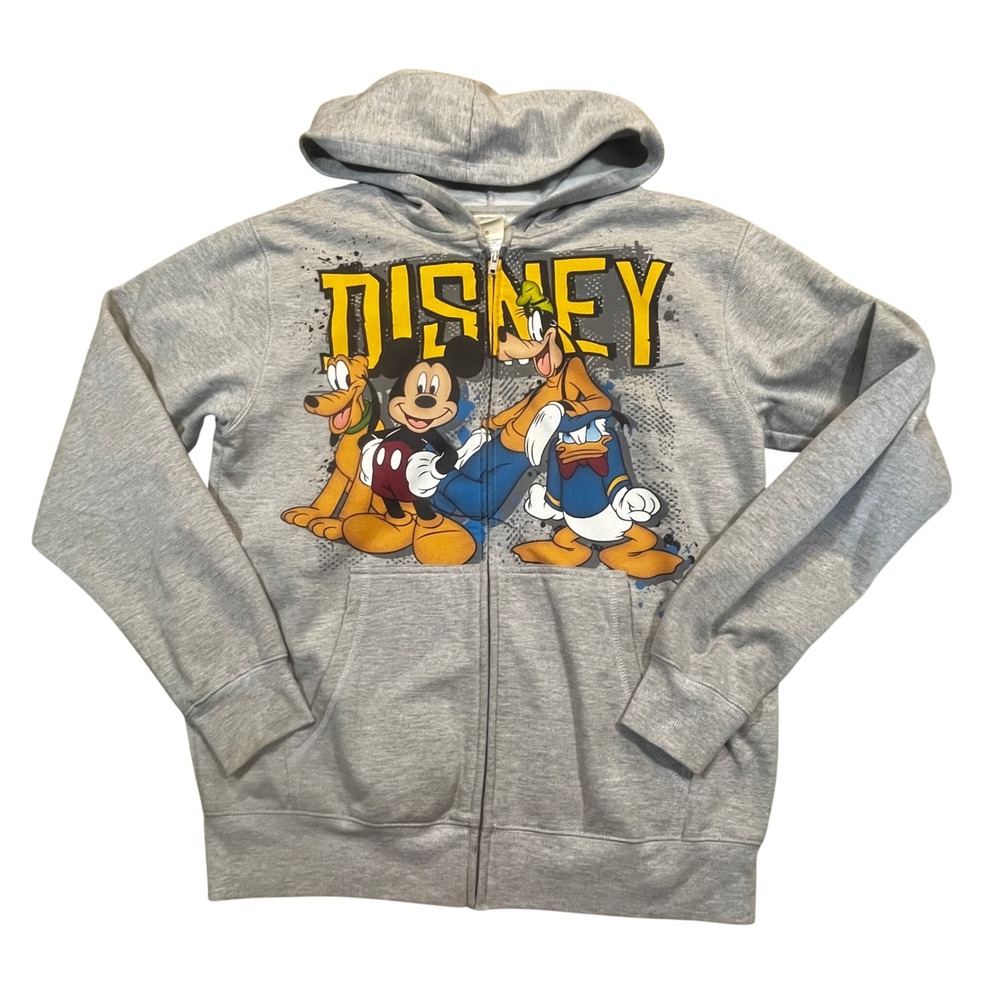 Disney Mickey Mouse Donald‎ Goofy Pluto Zip Up Hoodie Gray Women Small